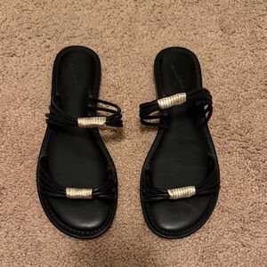 Universal Thread Black Sandals with Gold Accents